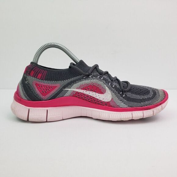 Nike Free Flyknit 5 Womens Size 6 Grey Pink Foil Running Shoes 615806 016 - Picture 5 of 13
